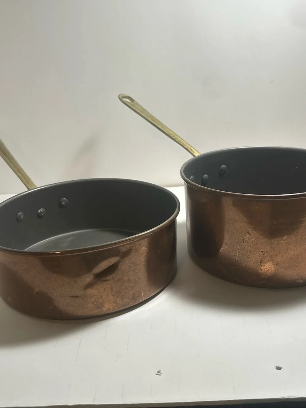 2 Copper Saucepan with Brass Handle and Teflon interior- Home Kitchen